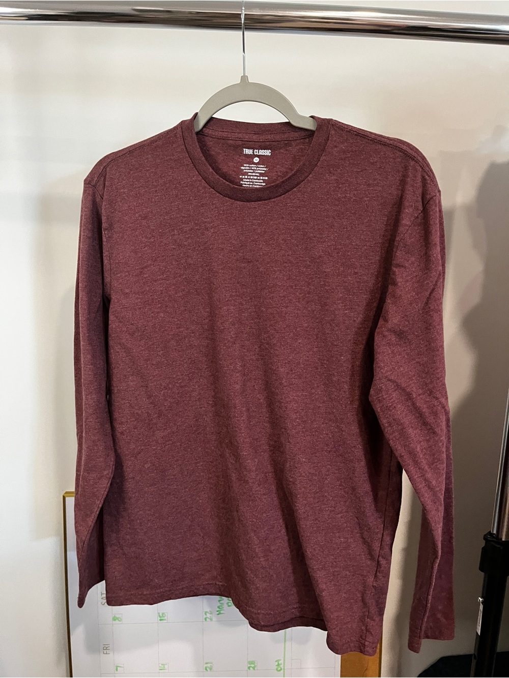 True Classic Men's Long Sleeve Crew Neck Tee - Maroon